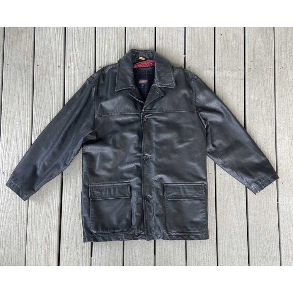 VTG 90s Coach Men’s M Black Leather Car Field Jacket Coat  Removable Wool Liner